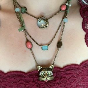 Betsey Johnson vintage style cat necklace RARE
